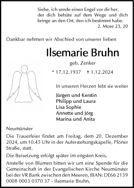 Traueranzeige von Ilsemarie Bruhn von Holsteinischer Courier