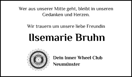 Traueranzeige von Ilsemarie Bruhn von Holsteinischer Courier