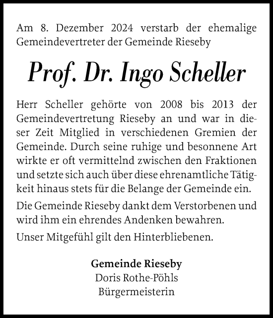 Traueranzeige von Ingo Scheller von Eckernförder Zeitung, Hallo Eckernförde