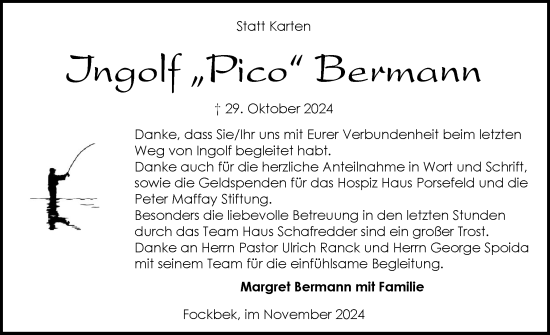 Traueranzeige von Ingolf Bermann von Schleswig-Holsteinische Landeszeitung