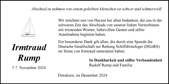 Traueranzeige von Irmtraud Rump von Elmshorner Nachrichten, Barmstedter Zeitung