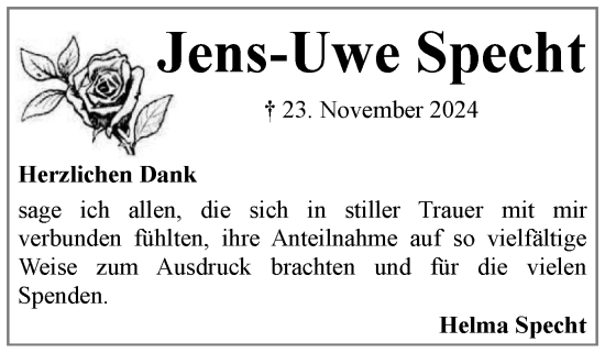 Traueranzeige von Jens-Uwe Specht von Flensburger Tageblatt