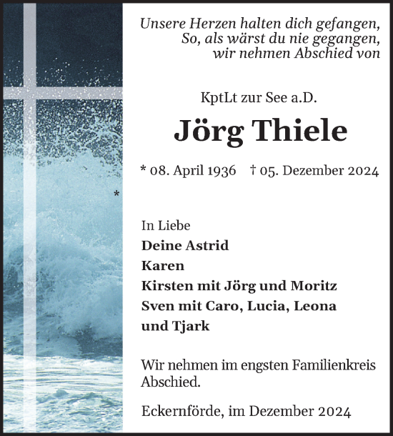 Traueranzeige von Jörg Thiele von Eckernförder Zeitung, Hallo Eckernförde