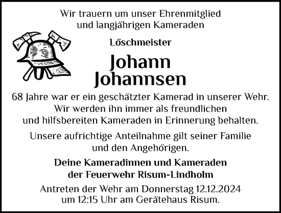 Traueranzeige von Johann Johannsen von Husumer Nachrichten, Nordfriesland Tageblatt