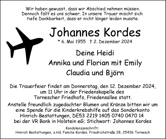 Traueranzeige von Johannes Kordes von Uetersener Nachrichten, Der tip am Wochenende