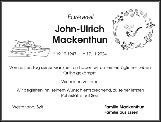 Traueranzeige von John-Ulrich Mackenthun von Sylter Rundschau