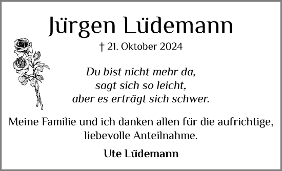 Traueranzeige von Jürgen Lüdemann von Eckernförder Zeitung, Hallo Eckernförde