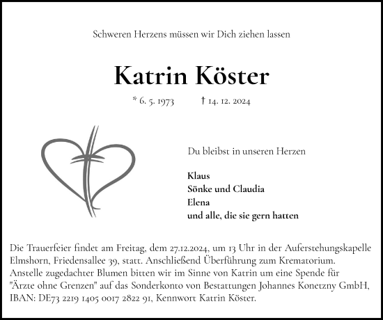Traueranzeige von Katrin Köster von Elmshorner Nachrichten, Barmstedter Zeitung