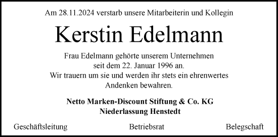 Traueranzeige von Kerstin Edelmann von Region Pinneberg und tip Pinneberg