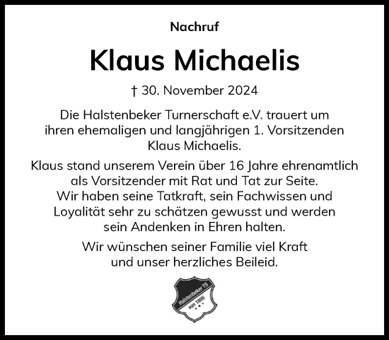 Traueranzeige von Klaus Karl-Ulrich Michaelis von Region Pinneberg und tip Pinneberg