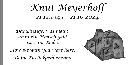 Traueranzeige von Knut Meyerhoff von Region Pinneberg und tip Pinneberg