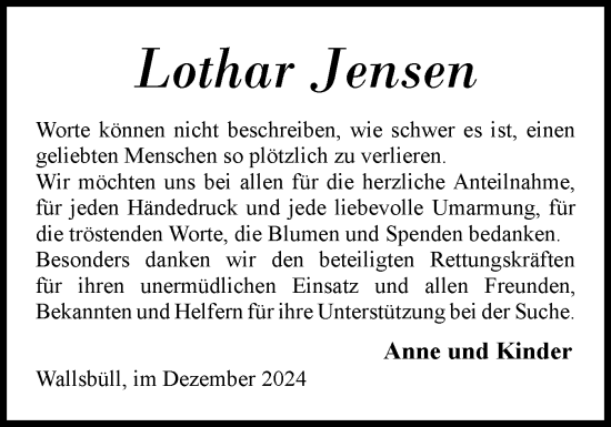 Traueranzeige von Lothar Jensen von Flensburger Tageblatt