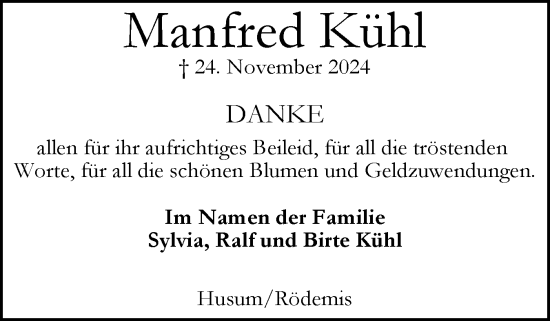 Traueranzeige von Manfred Kühl von Husumer Nachrichten, Nordfriesland Tageblatt