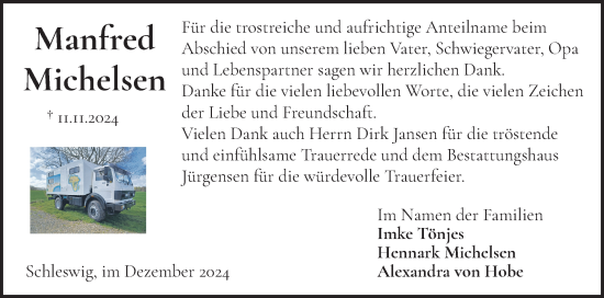 Traueranzeige von Manfred Michelsen von Schleswiger Nachrichten, Schlei-Bote