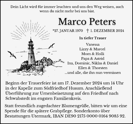Traueranzeige von Marco Peters von Region Flensburg