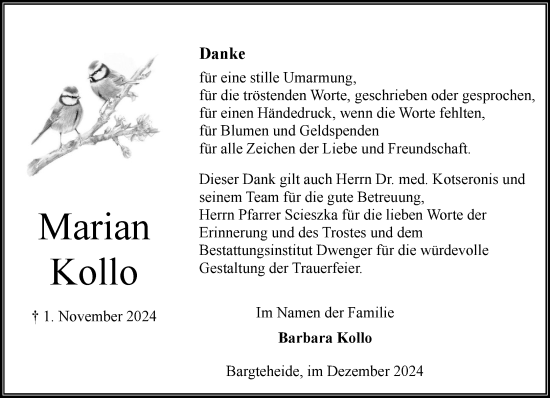 Traueranzeige von Marian Kollo von Stormaner Tageblatt