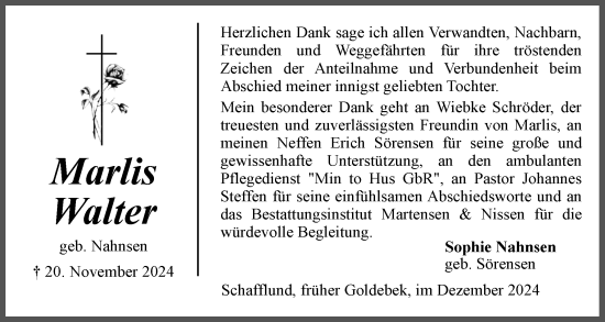 Traueranzeige von Marlis Walter von Region Flensburg
