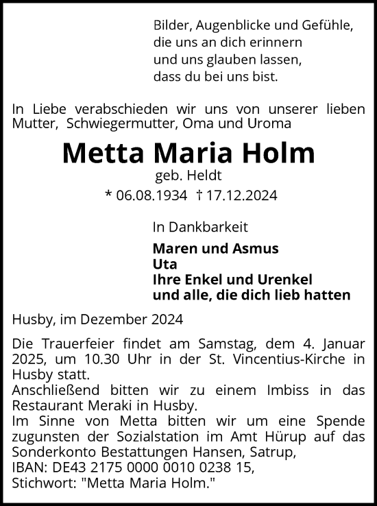 Traueranzeige von Metta Holm von Flensburger Tageblatt
