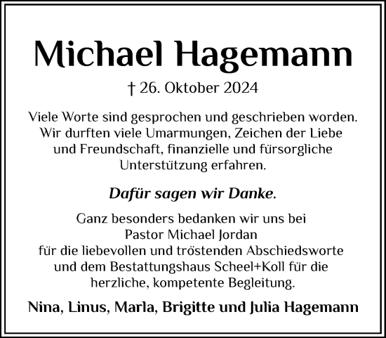 Traueranzeige von Michael Hagemann von Eckernförder Zeitung, Hallo Eckernförde