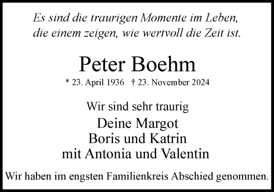 Traueranzeige von Peter Boehm von Region Pinneberg und tip Pinneberg