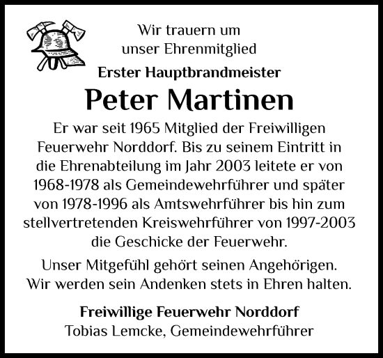 Traueranzeige von Peter Martinen von Der Insel-Bote