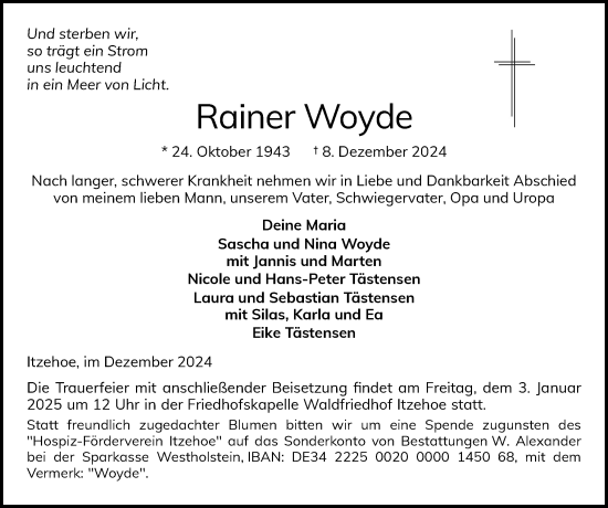 Traueranzeige von Rainer Woyde von Norddeutsche Rundschau, Wilstersche Zeitung, Glückstädter Fortuna