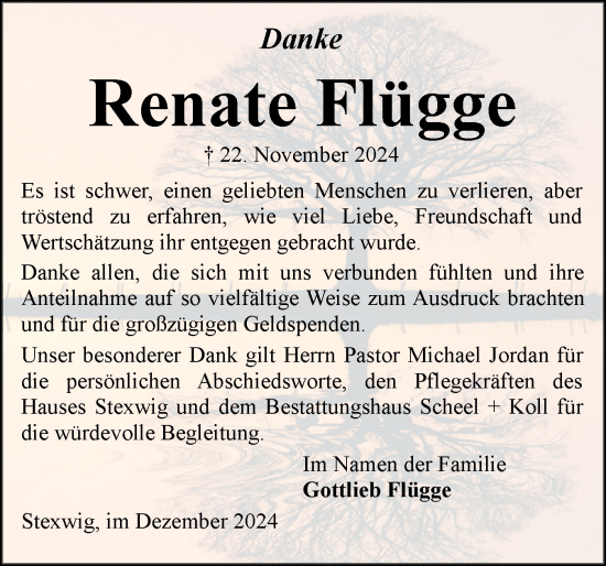 Traueranzeige von Renate Flügge von Eckernförder Zeitung, Hallo Eckernförde