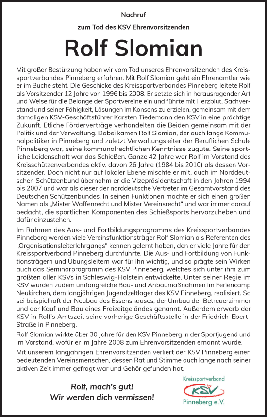 Traueranzeige von Rolf Slomian von A. Beig Gesamtausgabe