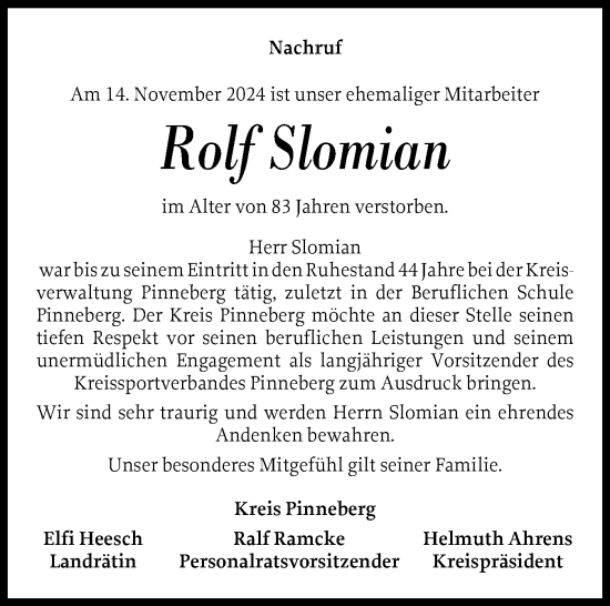 Traueranzeige von Rolf Slomian von A. Beig Gesamtausgabe