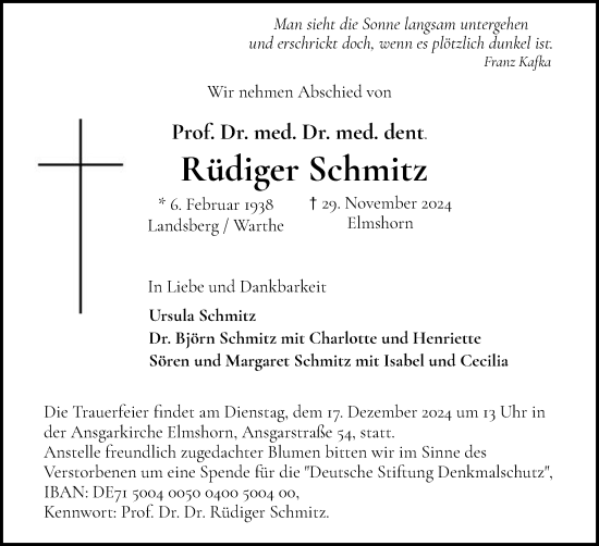 Traueranzeige von Rüdiger Schmitz von Elmshorner Nachrichten, Barmstedter Zeitung