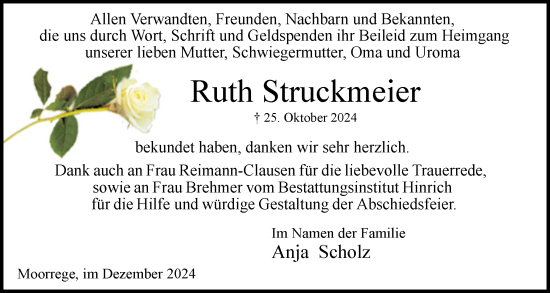 Traueranzeige von Ruth Struckmeier von Uetersener Nachrichten, Der tip am Wochenende