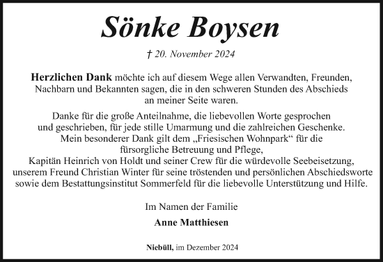 Traueranzeige von Sönke Boysen von Region Flensburg