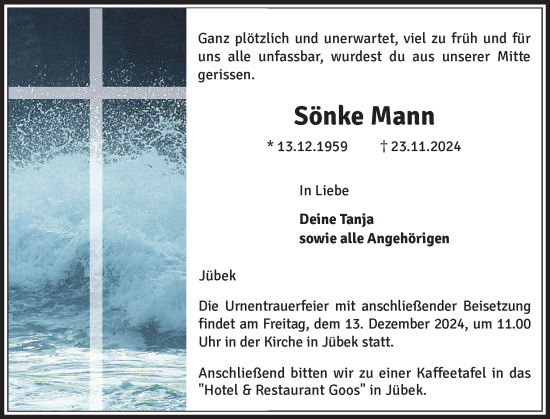 Traueranzeige von Sönke Mann von Schleswiger Nachrichten, Schlei-Bote