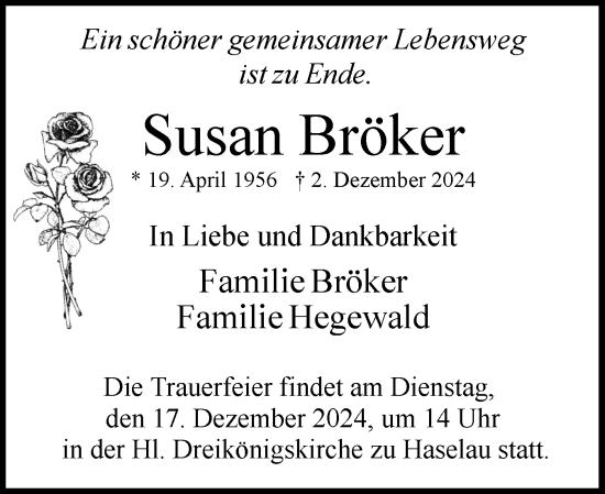 Traueranzeige von Susan Bröker von Uetersener Nachrichten, Der tip am Wochenende