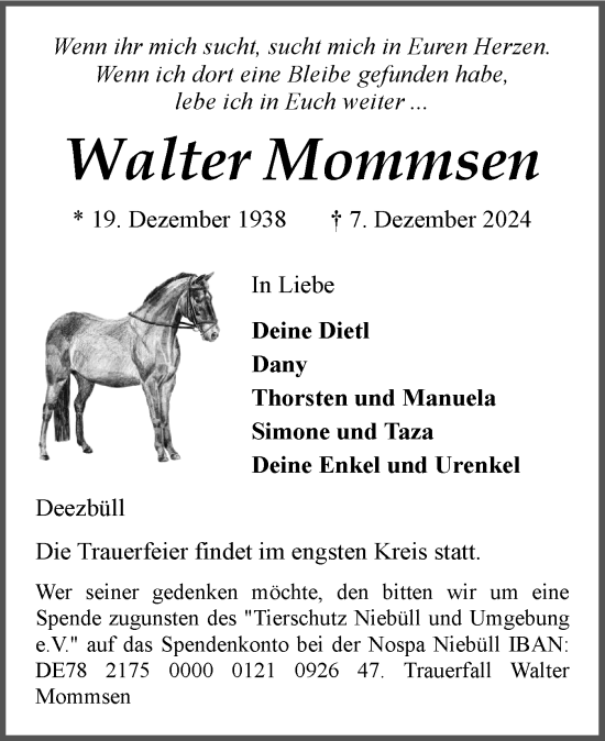 Traueranzeige von Walter Mommsen von Region Flensburg