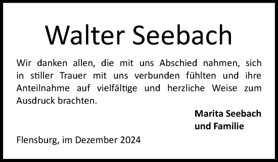 Traueranzeige von Walter Seebach von Flensburger Tageblatt