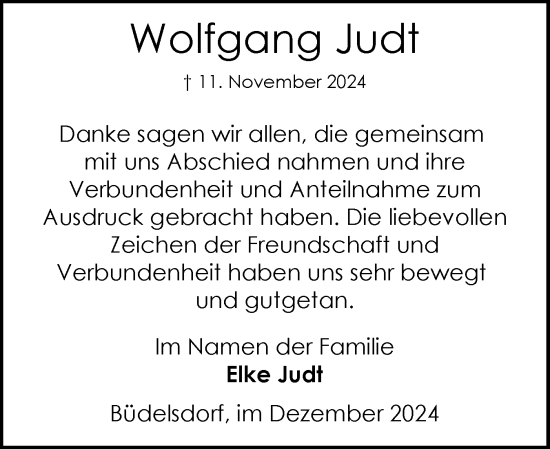 Traueranzeige von Wolfgang Judt von Schleswig-Holsteinische Landeszeitung