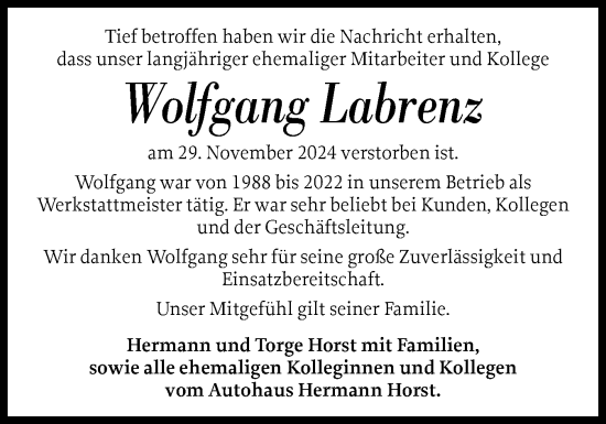 Traueranzeige von Wolfgang Labrenz von Norddeutsche Rundschau, Wilstersche Zeitung, Glückstädter Fortuna
