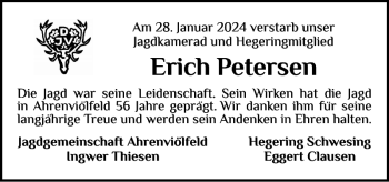 Traueranzeige von Erich Petersen von Husumer Nachrichten