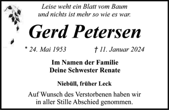 Traueranzeige von Gerd Petersen von Husumer Nachrichten