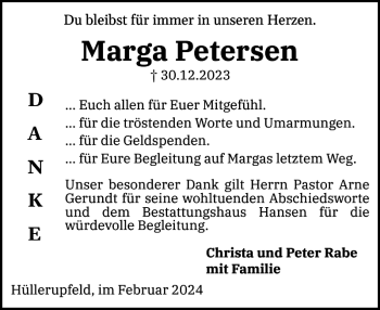Traueranzeige von Marga Petersen von Flensburger Tageblatt