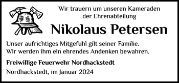 Traueranzeige von Nikolaus Petersen von Flensburger Tageblatt