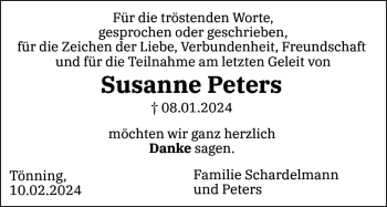 Traueranzeige von Susanne Peters von Husumer Nachrichten