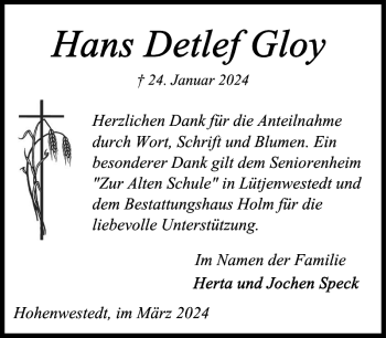 Traueranzeige von Hohenwestedt im März von Landeszeitung
