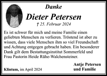 Traueranzeige von Dieter Petersen von Husumer Nachrichten