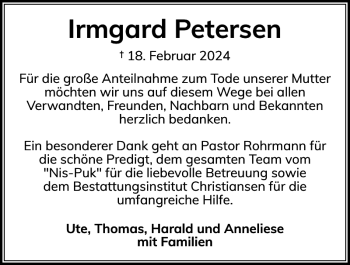 Traueranzeige von Irmgard Petersen von Husumer Nachrichten
