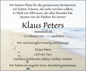 Traueranzeige von Klaus Peters von Norddeutsche Rundschau