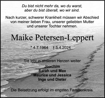 Traueranzeige von Maike Petersen-Leppert von Holsteinischer Courier