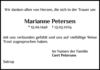 Traueranzeige von Marianne Petersen von Flensburger Tageblatt