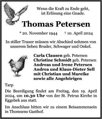 Traueranzeige von Thomas Petersen von Flensburger Tageblatt